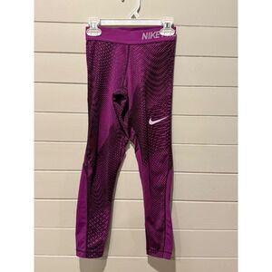 Nike Pro Girls Pink Black Graphic Print Athletic Capris‎ Leggings Women Size S